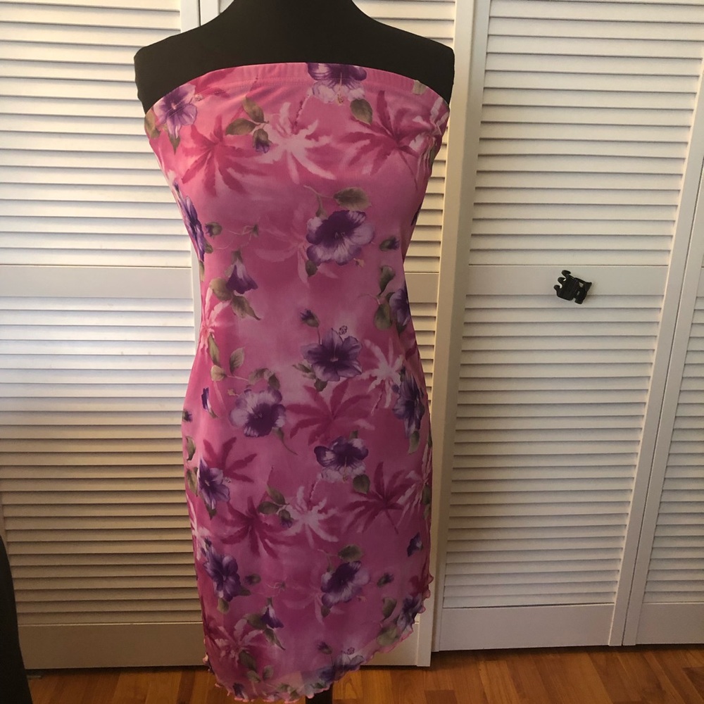 Pink strapless me the island flowered dress